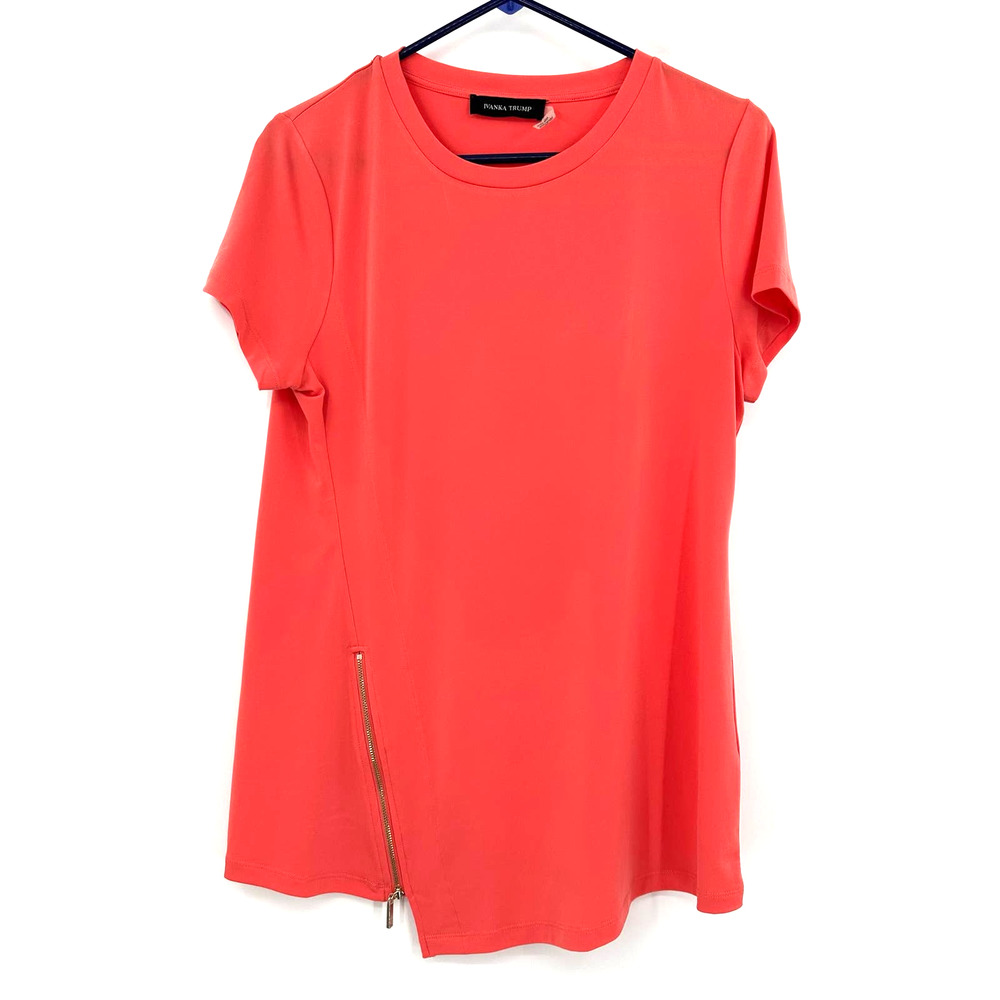 Ivanka Trump size medium short sleeve blouse top shirt coral color zip detail